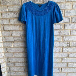 Talbots Short Sleeve Lace Trim Round Neck 100% Cotton Shirt Dress Women's Size M